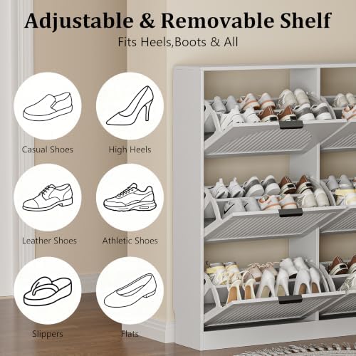 Fluted Shoe Storage Cabinet for Entryway, 6 Flip Drawers, White - Image 7