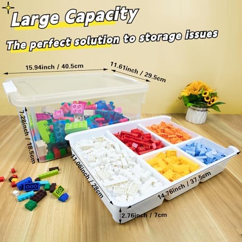 Creahaus 17 Quart Plastic Storage Box with Removable Tray Durable Craft Organizers and Storage Stackable Storage Container for Organizing Bead, Art, Sewing, Playdoh (Clear) - Image 3