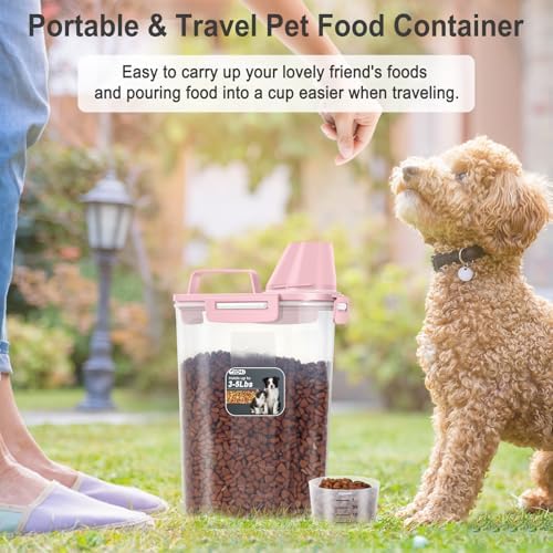 Dog Cat Food Storage Container with Cup (Pink, 2.5L (2 pack)) - Image 6