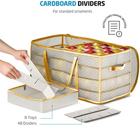 ZOBER Christmas Ornament Storage Box Plastic - Stores 128 3" Ornaments with Individual Trays - Ornament Organizer Storage Box, Durable Christmas Containers Holder - Gold - Image 3