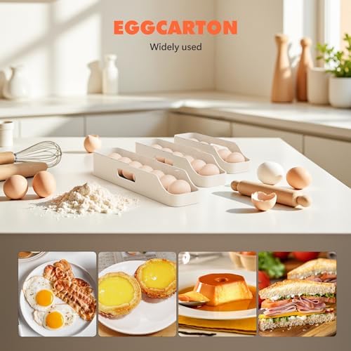 Li&Zhao Rolling Egg Dispenser for Refrigerator - Automatic Egg Holder for Fridge Space Saving Egg Tray Organizer for Countertop, Kitchen Storage(White) - Image 3