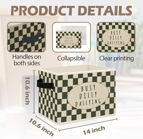 Funny Kids Playroom Foldable Storage Bins Box with Handles, Retro Neutral Checkered Collapsible Toys Books Clothes Organizer Basket for Kids Boys Girls Playroom Bedroom Bathroom - Image 7