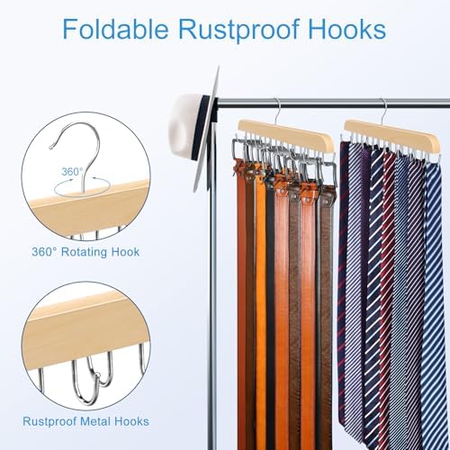 Belt Organizer with 14 Hooks, Sturdy Wood Belts Rack Closet Accessories - Image 4