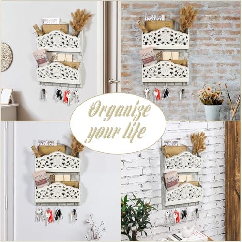 Key and Mail Holder for Wall, 2-Slot Mail Organizer Wall Mount 5 Key Hooks - Image 6