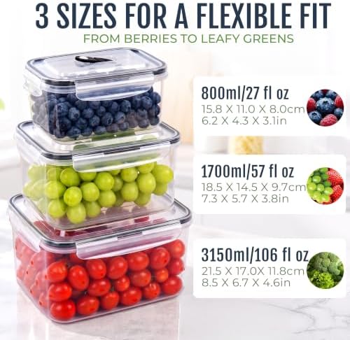 Fruit Storage Containers for Fridge: 3 PCS with Removable Colander, Handle - Image 2