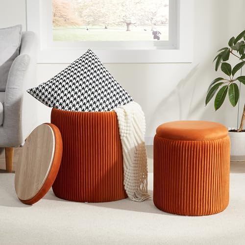Royal Windsor Round Ottoman with Storage Set of 2, Storage Vanity Stool by RoyalWindsor