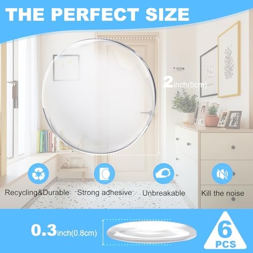 Clear 2" Door Knob Wall Protector, Self Adhesive Wall Stopper, 6 Pack - Image 2