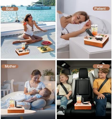 Couch Cup Holder Tray, Silicone Wooden Couch Caddy with Cup Holder for Snacks, Drinks, Remotes, Waterproof Cup Holder for Couch, Organizer, Couch Drink Holder - Image 4