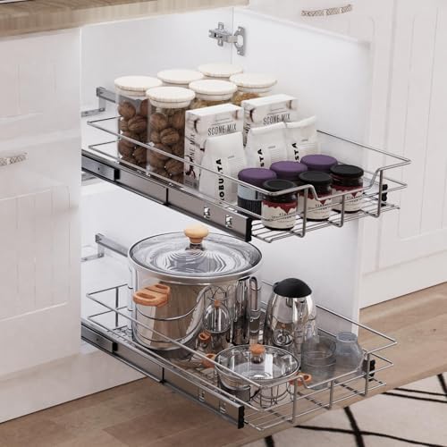 Pull Out Cabinet Organizer 11" W X 17" D, Chromed, Full Slide Out Drawers - Image 5