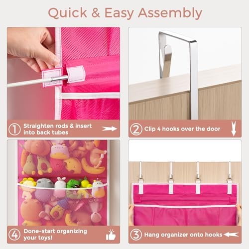 Criusia Over the Door Hanging Organizer, Extra-Large Door Storage Organizer with 4 Deep Mesh Pockets, Space-Saving Hanging Storage for Bedroom & Home Organization, Pink - Image 5