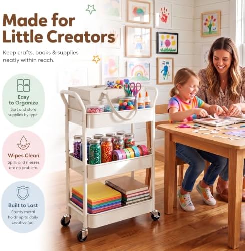 White 3 Tier Rolling Diaper Caddy Cart with Wheels,3in1 Detachable Dividers - Image 6