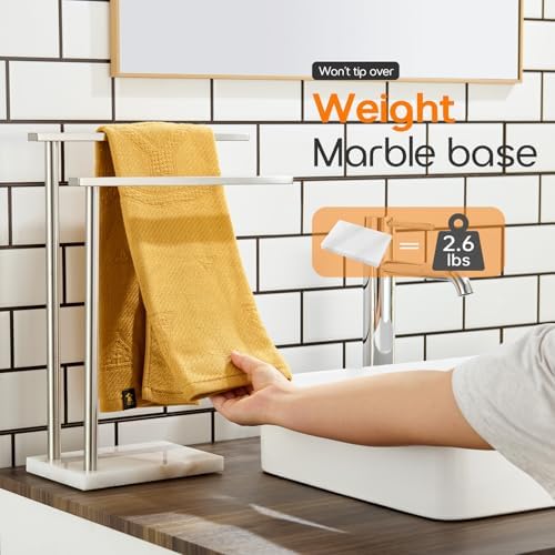Free Standing Towel Rack Brushed Nickel 2-Tier Hand Towel Bars for Bathroom Vanity Countertop with Thicken Steady Marble Base, Stainless Steel AN7003BR - Image 5