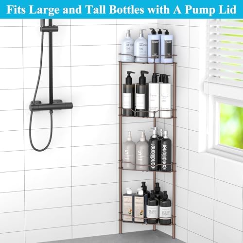 HuggieGems Metal Floor Standing Corner Shower Caddy, Coffee, 4 Tier - Image 6