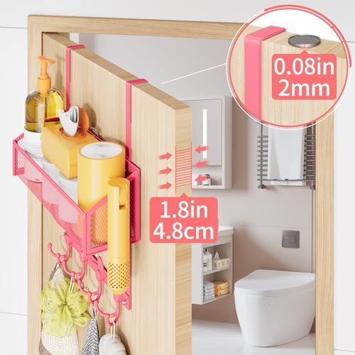 Kaiferty Over The Door Hooks Organizer, Coat Rack Over The Door Storage Hanger Towel Rack, Back of Door Storage Organizer for Bathroom,Bedroom,Kitchen,Office (Pink, 2-Tier) - Image 5