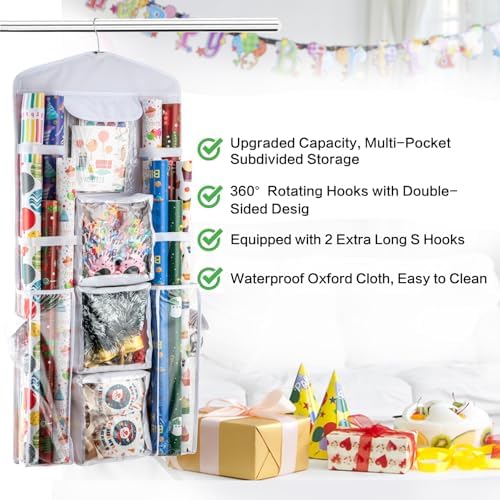 Christmas Wrapping Paper Organizer Storage, Hanging Gift Bag Storage Organizer, Double-Sided Wrapping Paper Holder Storage - White - Image 4