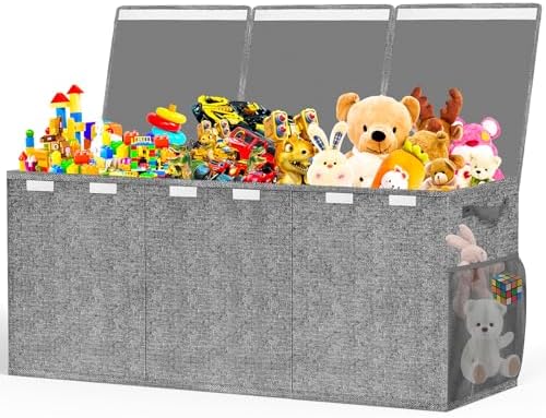 Large Toy Box Storage with Lid, Collapsible Sturdy Toy Chest Bin Gray by Beadsky