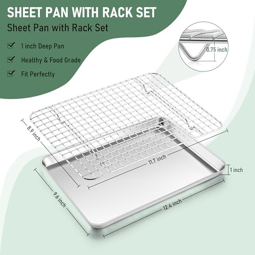 Homikit Quarter Sheet Pan with Wire Rack (2 Baking Sheet+2 Rack), 12" x 10" - Image 2