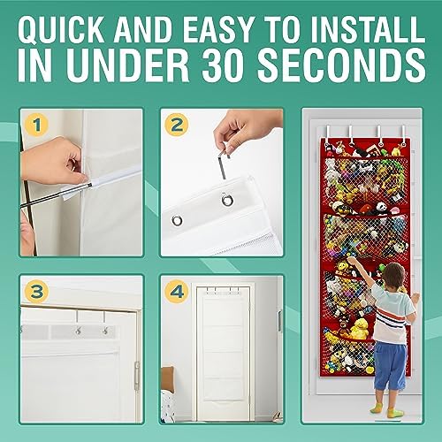 Honeyera Storage for Stuffed Animal - Over Door Organizer for Stuffies, Baby Accessories, and Toy Plush organizer/Easy Installation with Breathable Hanging Storage Pockets (SuperHero Red) - Image 2