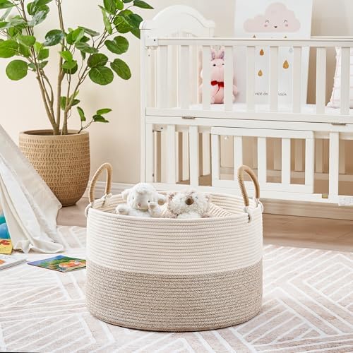KAKAMAY Large Blanket Basket with Handles, Storage Basket for Living Room - Image 3