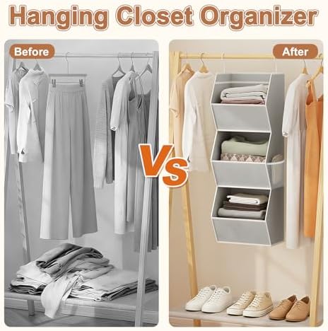 Closet Hanging Organizer with Pockets, 3 Shelf Hanging Clothes Organizers - Image 6