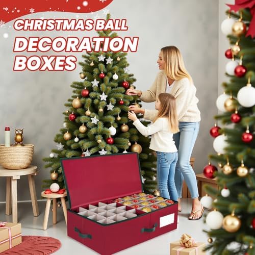 BlessedSeason Christmas Ornament Storage Box with Adjustable Dividers, Cube Storage Containers Organizer *2, Stackable Storage Bins Fit Balls (36 PCS 4’’ & 64 PCS 3”) Dual Zipper, Handles, Visual Slot - Image 7
