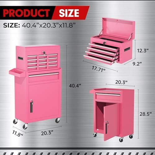 INTERGREAT 5 Drawer Tool Chest with Wheels, Rolling Tool Chest with Enhanced Packaging, Tool Storage Organizer Cabinets with Lock&Key for Garage, Workshop (Pink) - Image 3