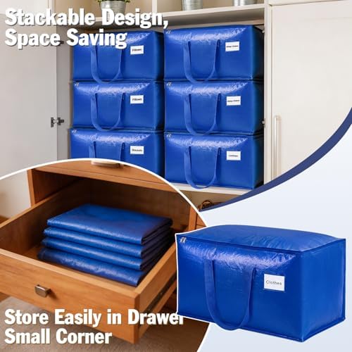 KYODOLED 8 Pack Blue Moving Bags, 24 Gal Large Storage Totes for College - Image 6