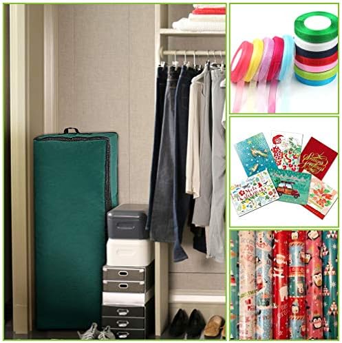 Primode Wrapping Paper Storage Container | Gift Wrap Organizer Under Bed | 41”x14”x6” | Box Holder for 18-24 Rolls Up to 40” | 600D Oxford Material | Pockets for Ribbon, Bows, and Accessories (Green) - Image 6
