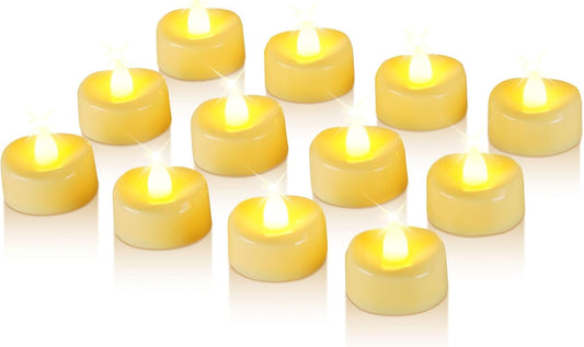 Raycare 50 Pack LED Tea Lights Battery Operated, 200+Hour Flickering Votive Candles, Realistic Fake Flameless TeaLights for Wedding Party Halloween Thanksgiving Christmas Decorations,Ivory Base