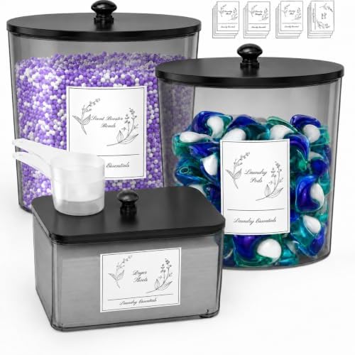 COAZEX 3 Pack Black Laundry Powder Container & Dryer Sheet Holder,Black Lid by COAZEX