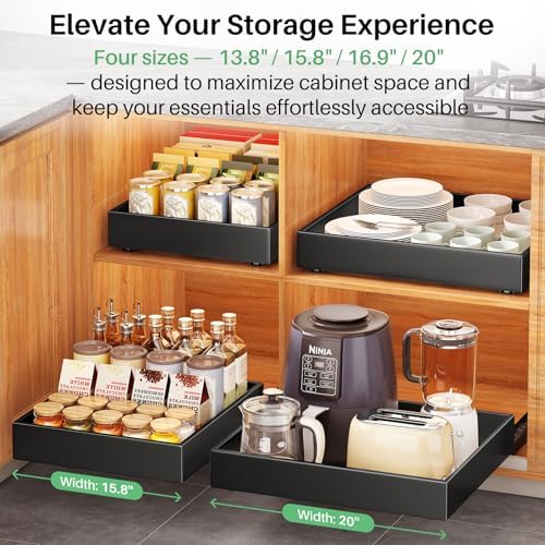 Pull out Cabinet Organizer, 21"Deep, 16.9"Wide Heavy Duty Full-Extension Slide out Drawers with Nano Adhesive, Roll Out Shelves Sliding Cabinet for Kitchen, Bathroom, Pantry,under sink Storage(Black) - Image 6