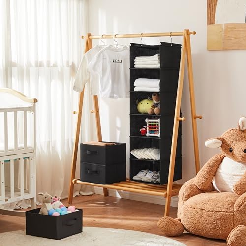 MAX Houser 6 Tier Foldable Hanging Closet Organizer with Hooks, Black-D3 - Image 2