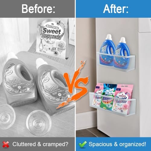 Picowe 2 Pack Magnetic Laundry Organizer, Magnet Basket for Laundry Room,16.5lb Capacity Magnetic Shelf for Washer /Dryer, Fridge & Small Spaces ( L+XL, White) - Image 3