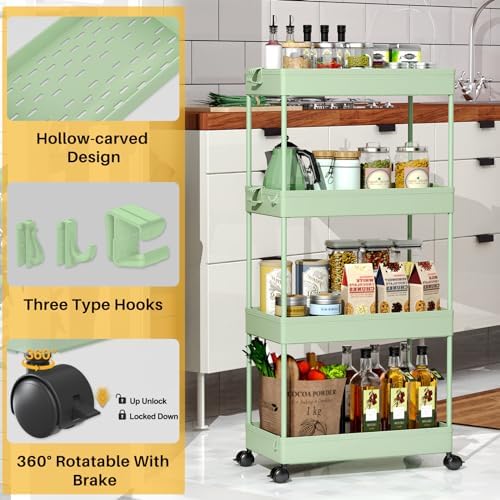 SPACELEAD 4 Tier Rolling Cart with Wheels, Storage Craft Art Trolley Organizer Serving, 3 Hanging Baskets Easy Assembly, for Office, Living Room, Kitchen - Image 3