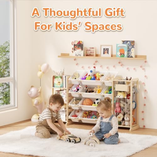 Toy Storage Organizer with Stuffed Animal Storage, Playroom Toy Organizer with 12 Toy Bins for Bricks, Toy Holder for Toddler Rooms, Playrooms, Bedrooms - Image 7