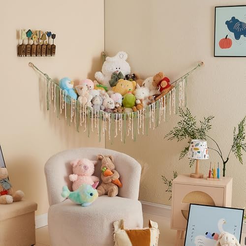 Pretty Jolly Stuffed Animal Storage Hammock with Wooden Beads and Tassels - Image 4
