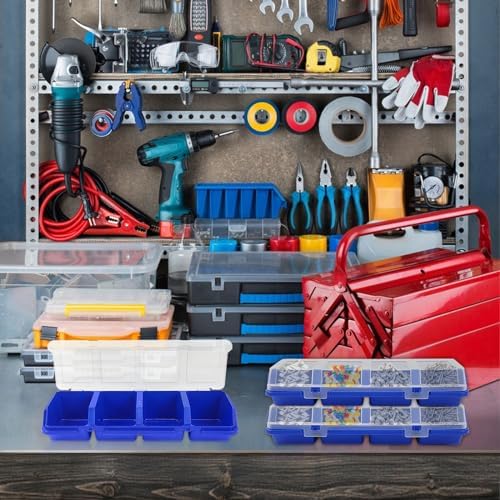 6Pcs Screw Organizers Storage Bins with Lids, Plastic Stackable Hardware Organizer Box for Garage Nails Craft Tool Organizing, Tool Cart Cabinet Workbench Drawers with Compartment Bolt Organizer, Blue - Image 7
