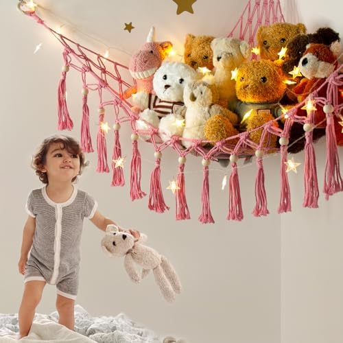 Stuffed Animal Toy Storage Hammock with LED Light,Plushie Net for RoomDecor - Image 3