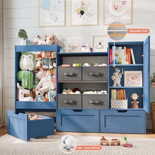 61" W Wooden Kids Toy Storage Organizer with Stuffed Animal Storage - Image 4