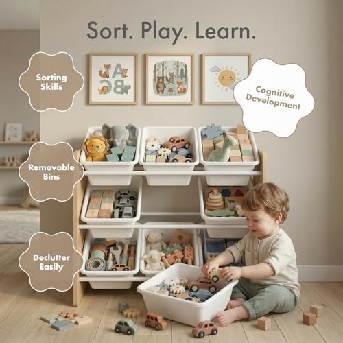 Humble Crew Kids Toy Organizer with 9 Bins, 3 Tier Storage for Playroom - Image 6