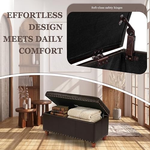 HomePop 40" Faux Leather Storage Cocktail Bench - Espresso - Image 6