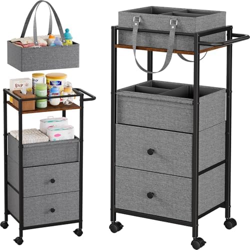 3In1 Modanais Baby Diaper Caddy Organizer Cart with Drawers, Black by HomeOrganizersandStorage