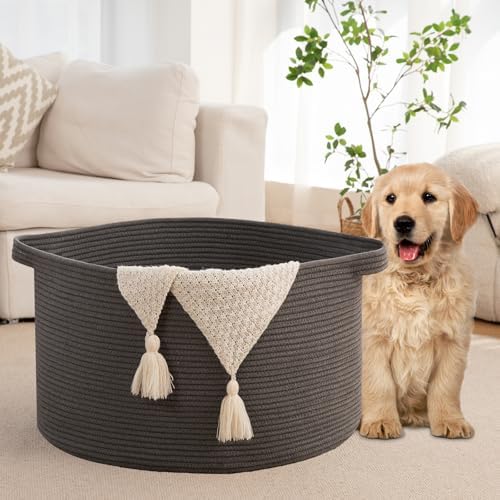 OIAHOMY 105L Extra Large Blanket Basket - Decorative Cotton Rope Storage Basket for Bedroom, Living Room & Nursery - Woven Laundry Hamper for Organizing Blankets, Clothes & Toys - Grey - Image 5