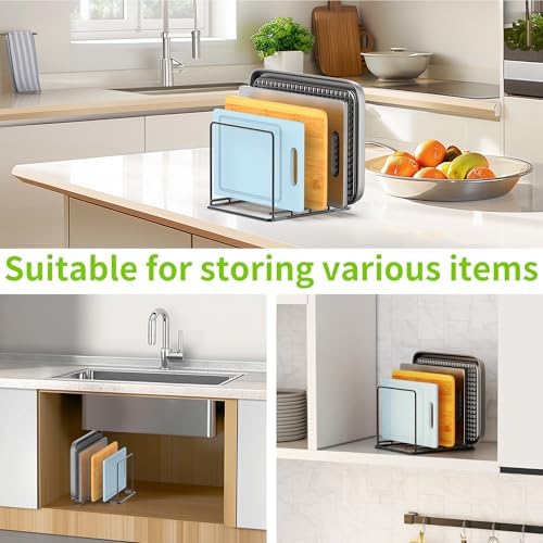 Kitchen Organizer Rack - 4-Slot Heavy-Duty Holder for Cutting Boards,Cookware – Rust-Resistant, Space-Saving Design with Non-Slip Feet for Countertop and Cabinet Storage (2 Pack) - Image 3
