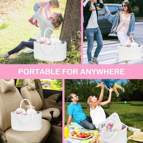 X-Large Baby Diaper Caddy Organizer, Cotton Rope Nursery Storage Basket - Image 6