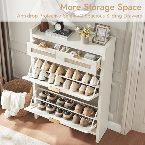 HOKYHOKY Rattan Shoe Storage Cabinet with 2 Drawers & 2 Flip Drawers - Image 4