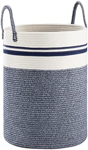 Woven Rope Laundry Hamper Basket by YOUDENOVA, 58L Tall Luandry Basket, Baby Nursery Hamper for Blanket Storage in Bedroom-Large-Blue - Image 4