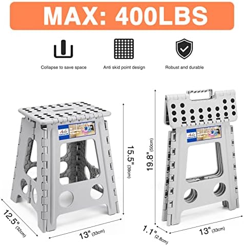 ACKO 16 Inch 6 Pack Folding Step Stool, Safety Lock, Holds 400 lbs, Gray - Image 3