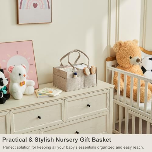 Upgraded Baby Diaper Caddy Organizer, Portable Nursery Storage Bin with Handle, Side Pockets Car Organizer for Diapers and Baby Wipes Essentials, Registry Gift Baskets (Small-Oatmeal) - Image 6