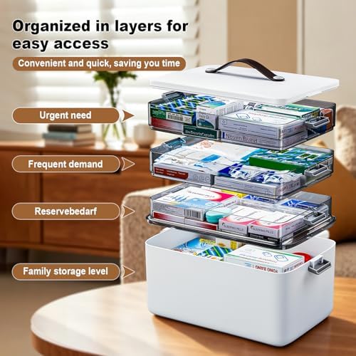 MOPUP 4-Tier Medicine Craft,Sewing,Art,Organizer Storage,Portable Latch Bin with Lid and Leather Handle,Pill Bottle, First Aid,Comes with a 7-Day Pill Organizer,A Household Essential - Image 5